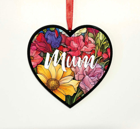 Mum Stained Glass Effect Heart Suncatcher